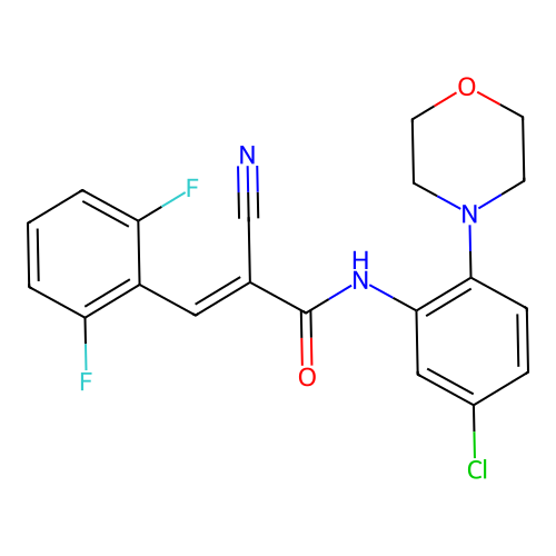 (E)-N-(5-chloro-2-morpholin-4-ylphenyl)-2-cyano-3-(2,6-difluorophenyl)prop-2-enamide structure