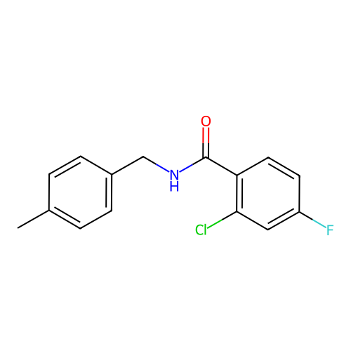 2-chloro-4-fluoro-N-[(4-methylphenyl)methyl]benzamide structure