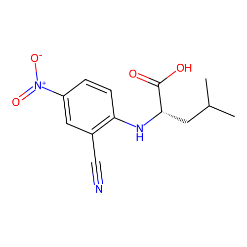 N-(2-cyano-4-nitrophenyl)-L-leucine structure