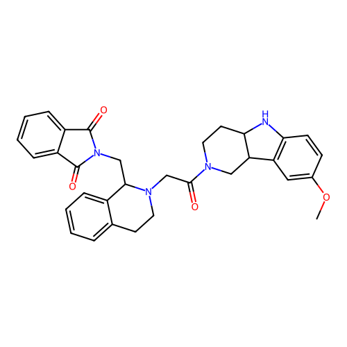 2-((2-(2-(8-methoxy-3,4,4a,5-tetrahydro-1H-pyrido[4,3-b]indol-2(9bH)-yl)-2-oxoethyl)-1,2,3,4-tetrahydroisoquinolin-1-yl)methyl)isoindoline-1,3-dione structure