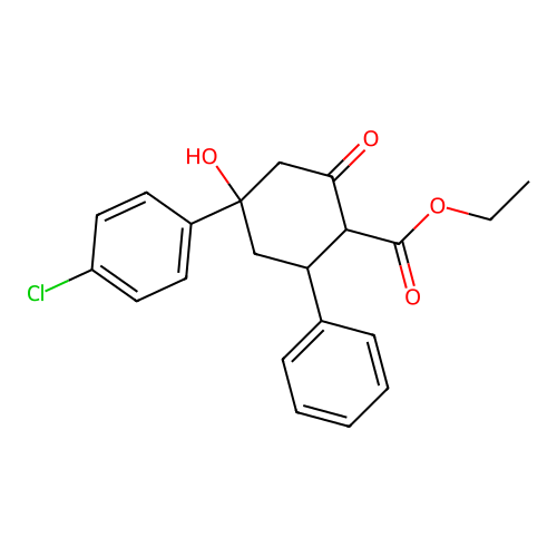 Ethyl 4-(4-chlorophenyl)-4-hydroxy-2-oxo-6-phenylcyclohexanecarboxylate structure