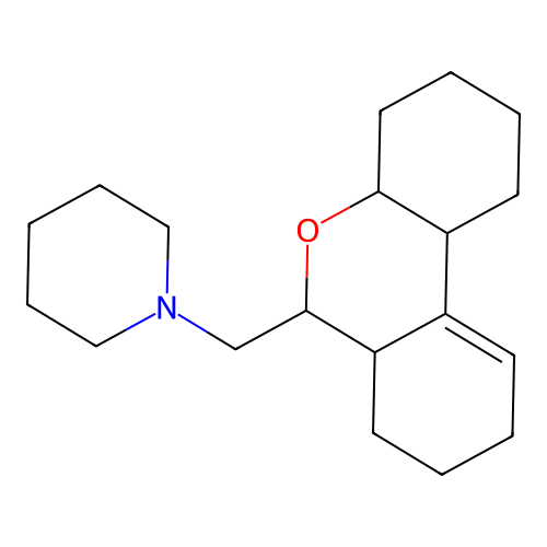 1-(2,3,4,4a,6,6a,7,8,9,10b-decahydro-1H-benzo[c]chromen-6-ylmethyl)piperidine structure