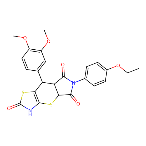 8-(3,4-Dimethoxy-phenyl)-6-(4-ethoxy-phenyl)-3,4a,7a,8-tetrahydro-pyrrolo[3',4':5,6]thiopyrano[2,3-d]thi azole-2,5,7-trione structure