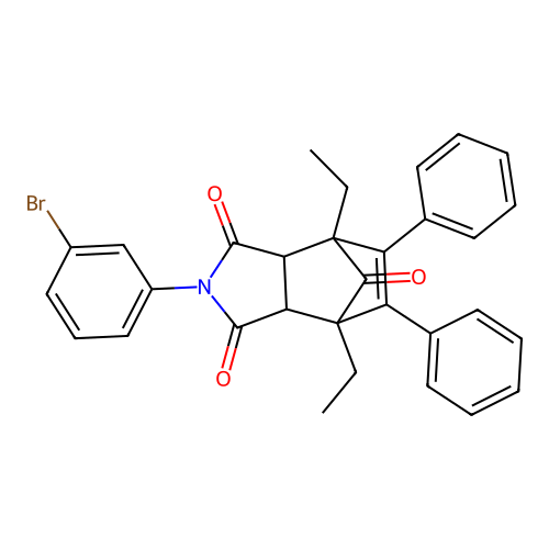 (3aR,4S,7S,7aS)-2-(3-bromophenyl)-4,7-diethyl-5,6-diphenyl-3a,4,7,7a-tetrahydro-1H-4,7-methanoisoindole-1,3,8(2H)-trione structure