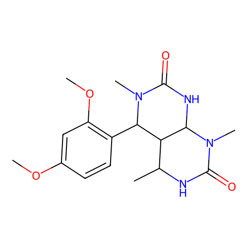 5-(2,4-dimethoxyphenyl)-1,4,6-trimethylhexahydropyrimido[4,5-d]pyrimidine-2,7(1H,3H)-dione structure