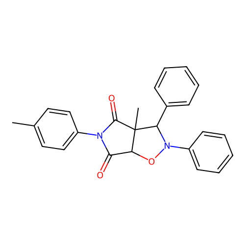 3a-methyl-2,3-diphenyl-5-(p-tolyl)dihydro-2H-pyrrolo[3,4-d]isoxazole-4,6(5H,6aH)-dione structure