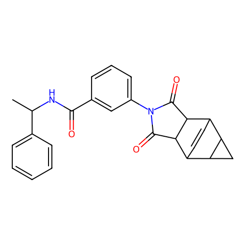 3-(1,3-dioxooctahydro-4,6-ethenocyclopropa[f]isoindol-2(1H)-yl)-N-(1-phenylethyl)benzamide structure