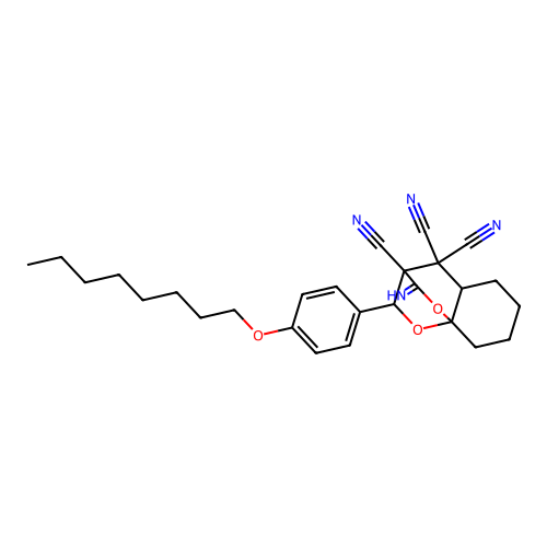 9-Imino-12-(4-octyloxy-phenyl)-10,11-dioxa-tricyclo[6.2.2.0*1,6*]dodecane-7,7,8-tricarbonitrile structure