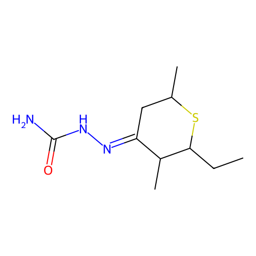 2-(2-ethyl-3,6-dimethyldihydro-2H-thiopyran-4(3H)-ylidene)hydrazinecarboxamide structure