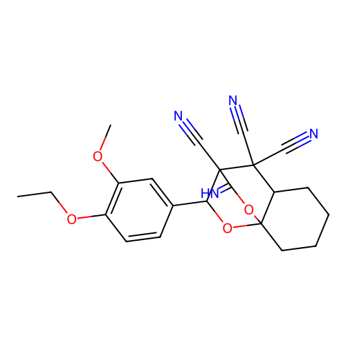 9-(4-Ethoxy-3-methoxy-phenyl)-12-imino-10,11-dioxa-tricyclo[6.2.2.0*1,6*]dodecane-7,7,8-tricarbonitril e structure