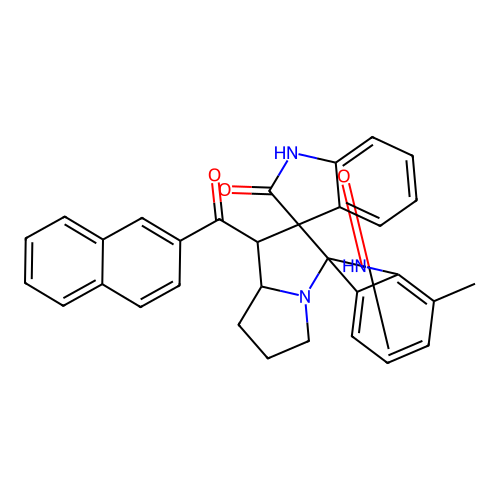 7''-methyl-1'-[(naphthalen-2-yl)carbonyl]-1,1'',2,2'',5',6',7',7'a-octahydro-1'H-dispiro[indole-3,2'-pyrrolizine-3',3''-indole]-2,2''-dione structure