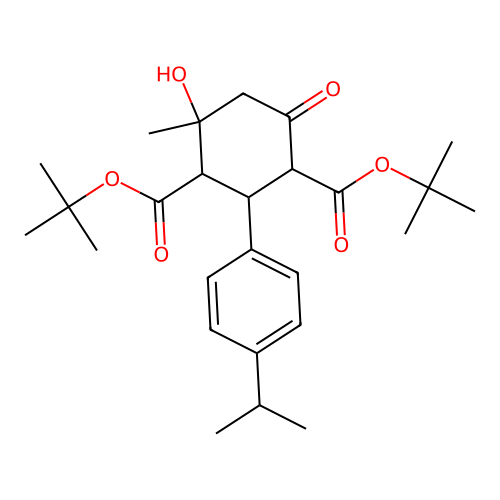 di-tert-butyl 4-hydroxy-2-(4-isopropylphenyl)-4-methyl-6-oxocyclohexane-1,3-dicarboxylate structure
