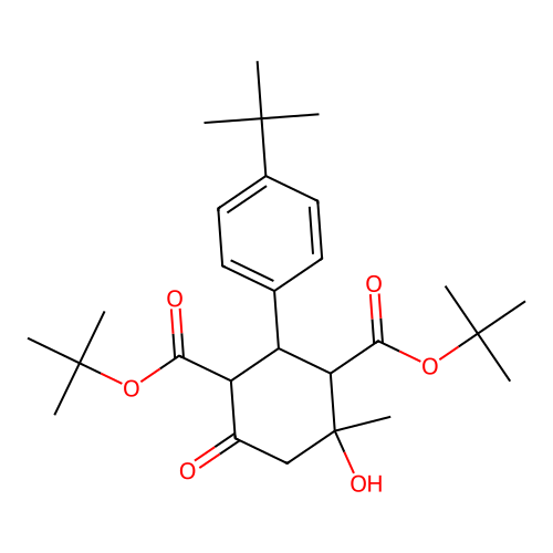 di-tert-butyl 2-(4-tert-butylphenyl)-4-hydroxy-4-methyl-6-oxocyclohexane-1,3-dicarboxylate structure