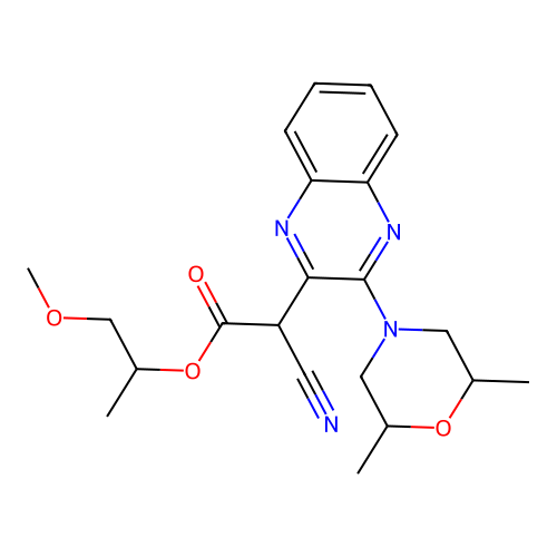 1-Methoxypropan-2-yl cyano[3-(2,6-dimethylmorpholin-4-yl)quinoxalin-2-yl]acetate structure