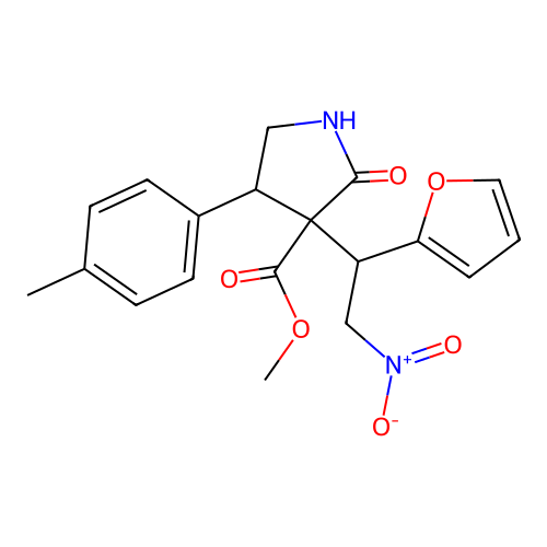 methyl 3-[1-(furan-2-yl)-2-nitroethyl]-4-(4-methylphenyl)-2-oxopyrrolidine-3-carboxylate structure