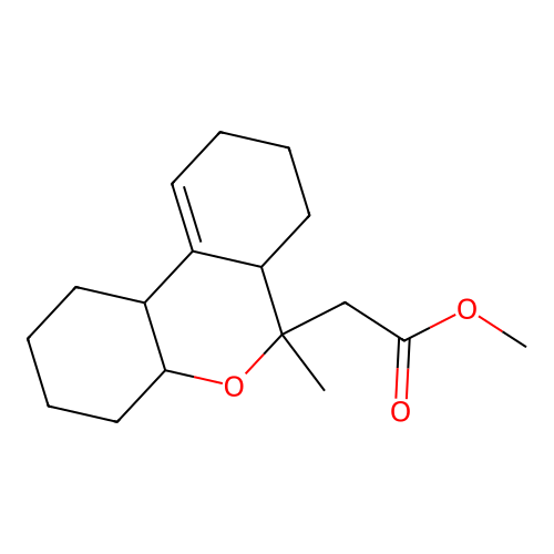 methyl (6-methyl-2,3,4,4a,6,6a,7,8,9,10b-decahydro-1H-benzo[c]chromen-6-yl)acetate structure