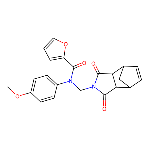N-[(1,3-dioxo-1,3,3a,4,7,7a-hexahydro-2H-4,7-methanoisoindol-2-yl)methyl]-N-(4-methoxyphenyl)furan-2-carboxamide structure