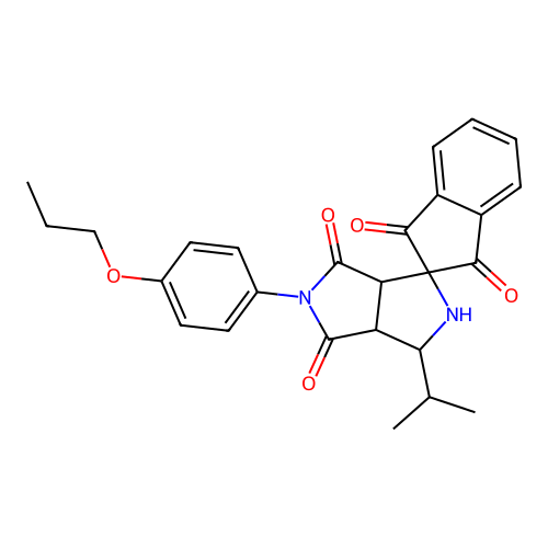 1-propan-2-yl-5-(4-propoxyphenyl)spiro[1,2,3a,6a-tetrahydropyrrolo[3,4-c]pyrrole-3,2'-indene]-1',3',4,6-tetrone structure