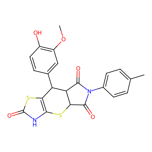 8-(4-Hydroxy-3-methoxyphenyl)-11-(4-methylphenyl)-2,6-dithia-4,11-diazatricyclo[7.3.0.03,7]dodec-3(7)-ene-5,10,12-trione structure