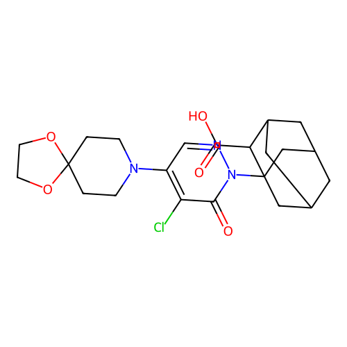 (1S,2R,3S,5R,7S)-1-(5-chloro-6-oxo-4-(1,4-dioxa-8-azaspiro[4.5]decan-8-yl)pyridazin-1(6H)-yl)adamantane-2-carboxylic acid structure