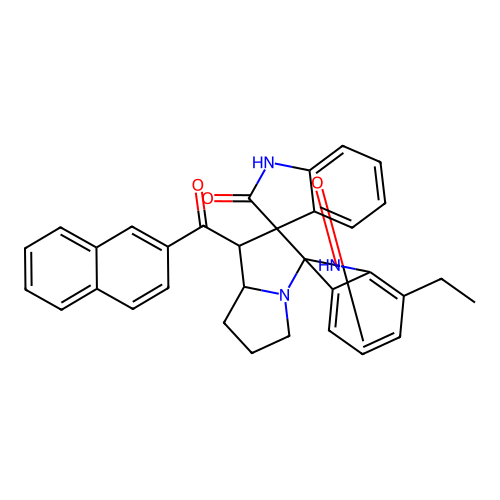 7''-ethyl-1'-[(naphthalen-2-yl)carbonyl]-1,1'',2,2'',5',6',7',7'a-octahydro-1'H-dispiro[indole-3,2'-pyrrolizine-3',3''-indole]-2,2''-dione structure