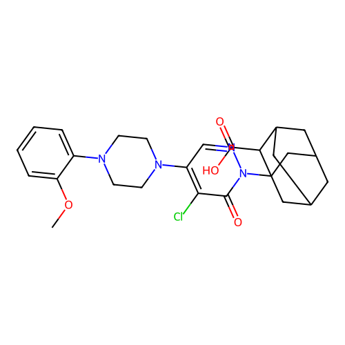 (1S,2R,3S,5R,7S)-1-(5-chloro-4-(4-(2-methoxyphenyl)piperazin-1-yl)-6-oxopyridazin-1(6H)-yl)adamantane-2-carboxylic acid structure