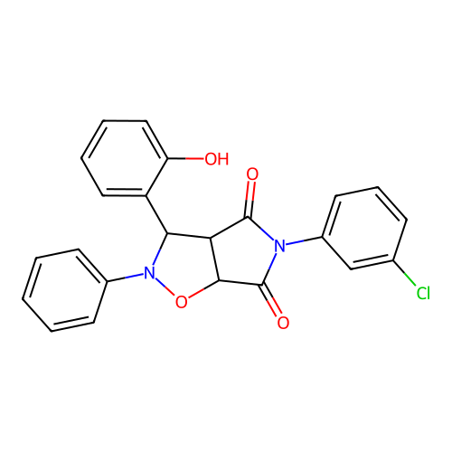 3-(3-chlorophenyl)-8-(2-hydroxyphenyl)-7-phenyl-6-oxa-3,7-diazabicyclo[3.3.0]octane-2,4-dione structure