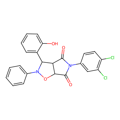 3-(3,4-dichlorophenyl)-8-(2-hydroxyphenyl)-7-phenyl-6-oxa-3,7-diazabicyclo[3.3.0]octane-2,4-dione structure
