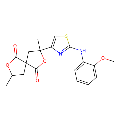 3-(2-((2-methoxyphenyl)amino)thiazol-4-yl)-3,8-dimethyl-2,7-dioxaspiro[4.4]nonane-1,6-dione structure