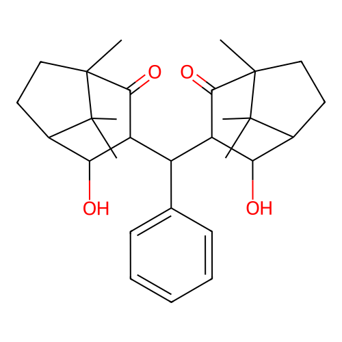 2-hydroxy-3-[(2-hydroxy-5,8,8-trimethyl-4-oxo-3-bicyclo[3.2.1]octanyl)-phenylmethyl]-5,8,8-trimethylbicyclo[3.2.1]octan-4-one structure