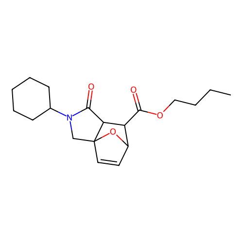 butyl 2-cyclohexyl-1-oxo-1,2,3,6,7,7a-hexahydro-3a,6-epoxyisoindole-7-carboxylate structure