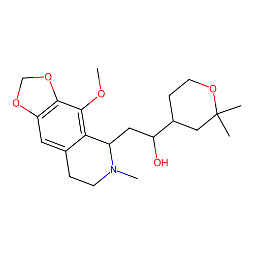 1-(2,2-dimethyloxan-4-yl)-2-(4-methoxy-6-methyl-7,8-dihydro-5H-[1,3]dioxolo[4,5-g]isoquinolin-5-yl)ethanol structure