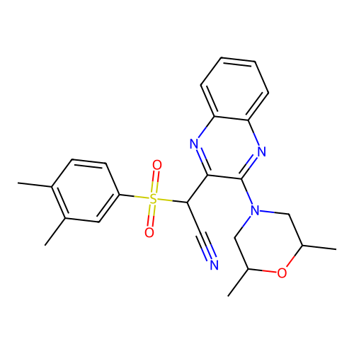 2-[3-(2,6-dimethylmorpholin-4-yl)quinoxalin-2-yl]-2-(3,4-dimethylphenyl)sulfonylacetonitrile structure