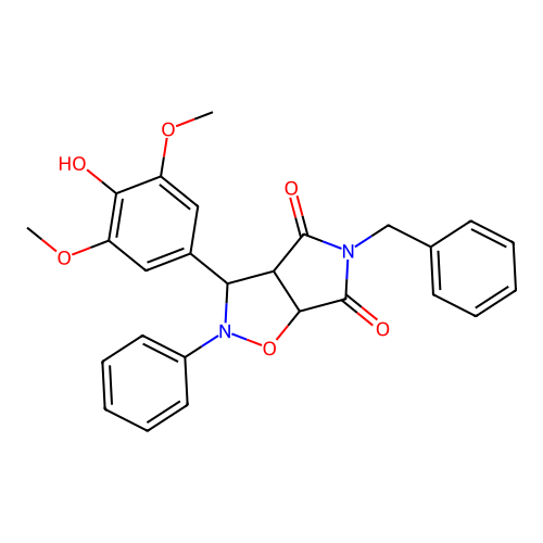 5-benzyl-3-(4-hydroxy-3,5-dimethoxyphenyl)-2-phenyl-3a,6a-dihydro-3H-pyrrolo[3,4-d][1,2]oxazole-4,6-dione structure
