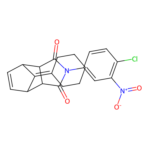 (3aR,4R,7S,7aS)-2-(4-chloro-3-nitrophenyl)-8-cyclohexylidene-3a,4,7,7a-tetrahydro-1H-4,7-methanoisoindole-1,3(2H)-dione structure