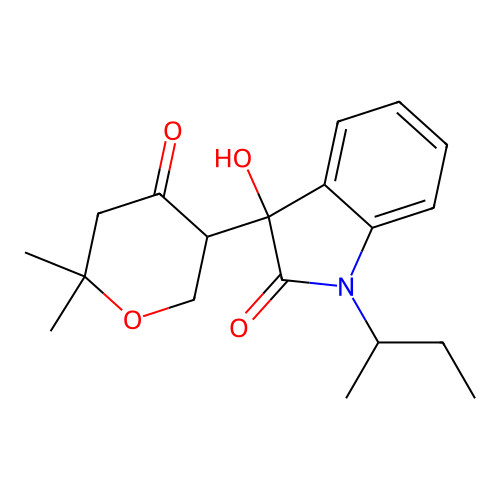 1-butan-2-yl-3-(6,6-dimethyl-4-oxooxan-3-yl)-3-hydroxyindol-2-one structure