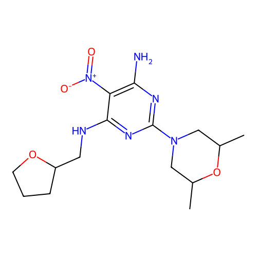 [6-amino-2-(2,6-dimethylmorpholin-4-yl)-5-nitropyrimidin-4-yl](oxolan-2-ylmeth yl)amine structure