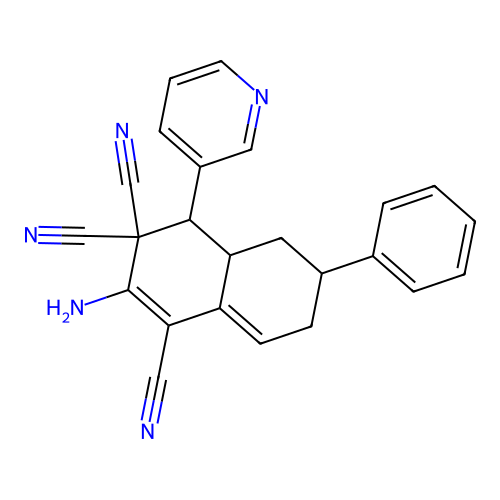 2-amino-6-phenyl-4-(pyridin-3-yl)-4a,5,6,7-tetrahydronaphthalene-1,3,3(4H)-tricarbonitrile structure