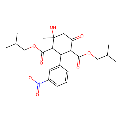 bis(2-methylpropyl) 4-hydroxy-4-methyl-2-(3-nitrophenyl)-6-oxocyclohexane-1,3-dicarboxylate structure