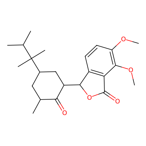 3-(5-(2,3-dimethylbutan-2-yl)-3-methyl-2-oxocyclohexyl)-6,7-dimethoxyisobenzofuran-1(3H)-one structure