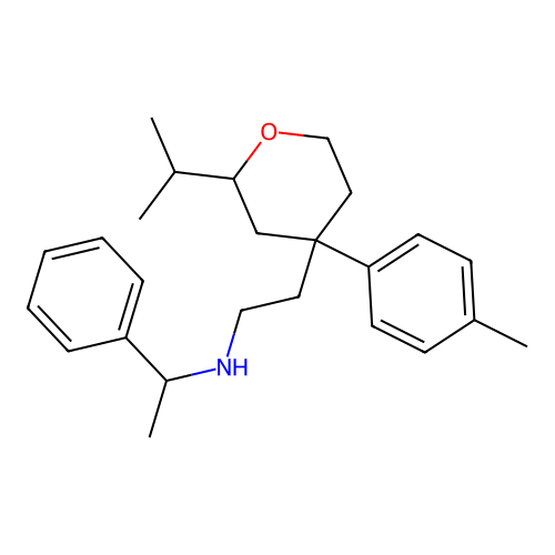 2-(2-isopropyl-4-(p-tolyl)tetrahydro-2H-pyran-4-yl)-N-(1-phenylethyl)ethanamine structure