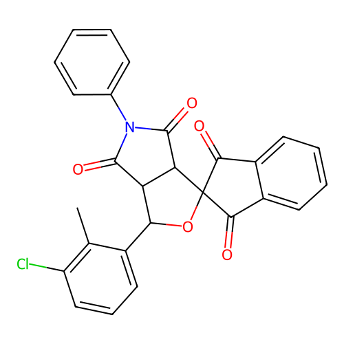 1-(3-chloro-2-methylphenyl)-5-phenylspiro[3a,6a-dihydro-1H-furo[3,4-c]pyrrole-3,2'-indene]-1',3',4,6-tetrone structure