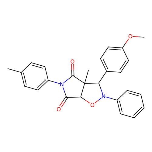 3-(4-methoxyphenyl)-3a-methyl-2-phenyl-5-(p-tolyl)dihydro-2H-pyrrolo[3,4-d]isoxazole-4,6(5H,6aH)-dione structure