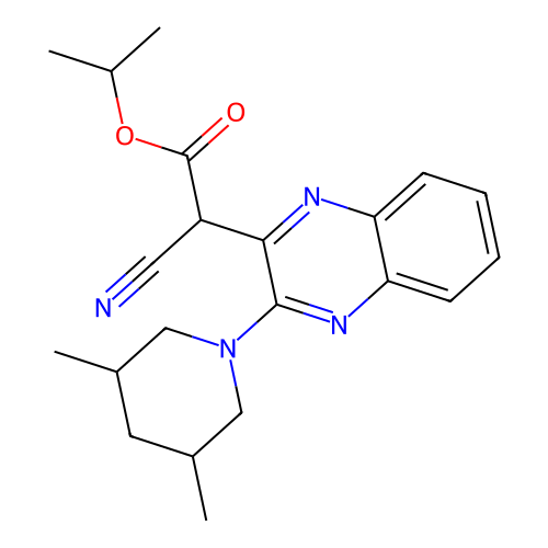 Propan-2-yl cyano[3-(3,5-dimethylpiperidin-1-yl)quinoxalin-2-yl]acetate structure