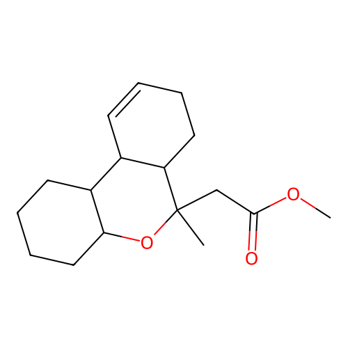 methyl 2-(6-methyl-1,2,3,4,4a,6a,7,8,10a,10b-decahydrobenzo[c]chromen-6-yl)acetate structure