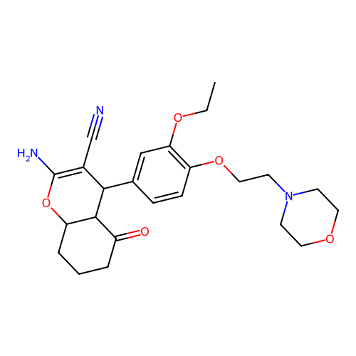 2-amino-4-(3-ethoxy-4-(2-morpholinoethoxy)phenyl)-5-oxo-4a,5,6,7,8,8a-hexahydro-4H-chromene-3-carbonitrile structure