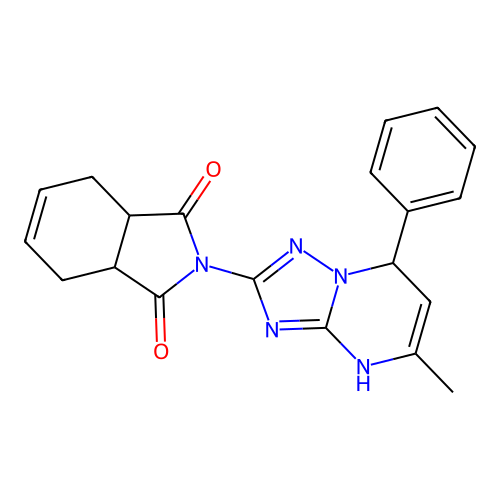 2-(5-methyl-7-phenyl-1,7-dihydro-[1,2,4]triazolo[1,5-a]pyrimidin-2-yl)-3a,4,7,7a-tetrahydroisoindole-1,3-dione structure