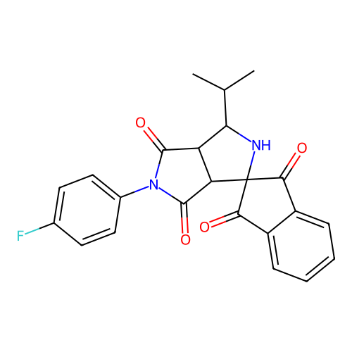 5'-(4-fluorophenyl)-3'-(propan-2-yl)-3a',6a'-dihydro-2'H-spiro[indene-2,1'-pyrrolo[3,4-c]pyrrole]-1,3,4',6'(3'H,5'H)-tetrone structure