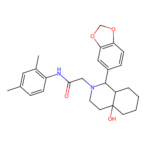 2-[1-(1,3-benzodioxol-5-yl)-4a-hydroxy-1,3,4,5,6,7,8,8a-octahydroisoquinolin-2-yl]-N-(2,4-dimethylphenyl)acetamide structure
