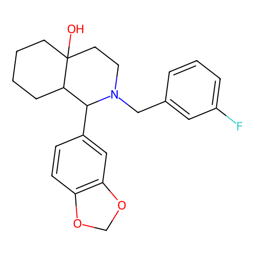 1-(1,3-benzodioxol-5-yl)-2-(3-fluorobenzyl)octahydroisoquinolin-4a(2H)-ol structure